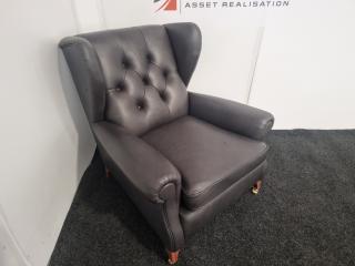 English Style Wingback Chair  - Leather (Dark Grey)