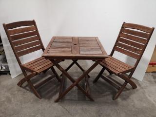 Outdoor Wooden Folding Table & 2x Chairs for Home Deck or Cafe