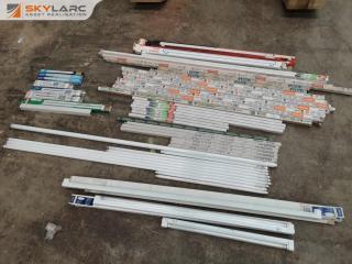 50+ Assorted Flourecent Light Tubes & 3x Ceiling Fixtures