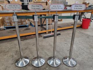 4x Stainless Steel Retractable Belt Stanchions