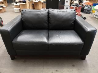 Stylish 2-Seater Black Leather Sofa Couch