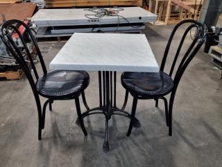 Cast Iron Cafe Table w/ 2x Wood Chairs