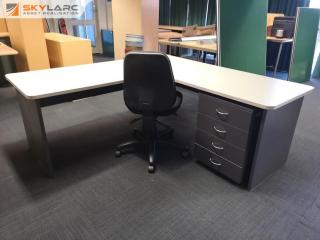 Office L-Shape Corner Workstation Desk w/ Mobile Drawer Unit & Chair