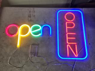 2x OPEN Neon Styled LED Retail Signs