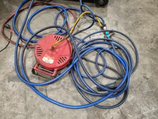 Air Hose Reel + 2x Assorted Air Hose Lengths w/ Junction Adapter