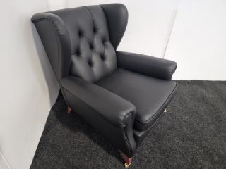 English Style Wingback Chair  - Leather (Black)