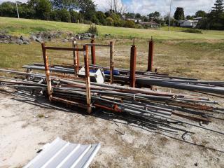 Assorted Lot of Steel Piping with 2x Heavy Duty Racks