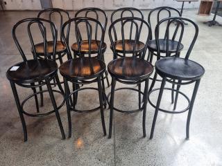 8 x Black Bentwood Bar Stools 