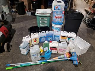 Assorted Cleaning Products & Rubbish Bins