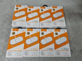 8x Hoco 3-in-1 Wireless Fast Chargers, New Bulk lot