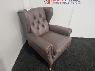 English Style Wingback Chair  - Leather (Dark Grey)