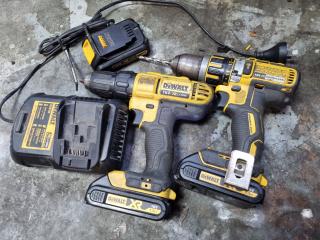 2x DeWalt 18V XR Cordless Drill Drivers w/ Charger & 3x Batteries 