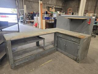 Large Steel Topped L Shaped Workbench