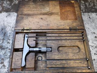 Moore & Wright 1" Precision Depth Guage w/ Attachments & Wood Case