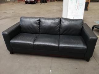 Stylish 3-Seater Black Faux Leather Sofa Couch