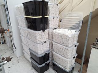 30 Plastic Storage Bins Containing Muffin Cups