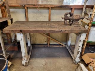 Antique Wooden Workbench w/ Vice