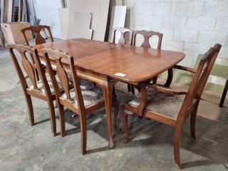 Vintage Wood Dining Set, Table & 6x Chairs