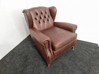 English Style Wingback Chair  - Leather (Brown)