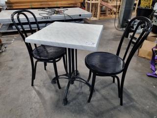 Cast Iron Cafe Table w/ 2x Wood Chairs