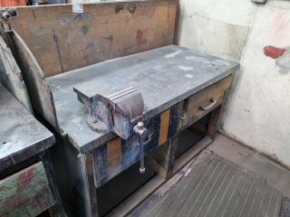 Vintage Wooden Workbench w/ Vice