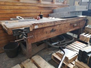 Vintage Wood Workshop Workbench w/ Vice