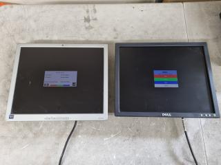 2x Vintage 17" LCD Monitors by HP & Dell, no base stands