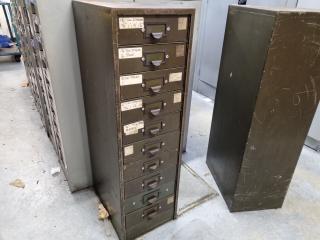 Vintage Antique Steel & Wood 10-Drawer Cabinet