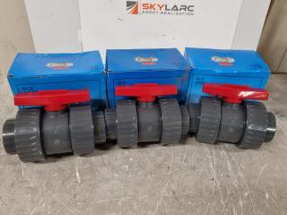 3x Safety Safety Block Ball Valves, 63-2" UPVC, DN50, New