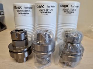 3x ChipX ER25 Tool Holders type HSK63F-ER25-70, New