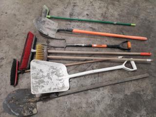 Assorted Worksite Shoves, Brooms & More