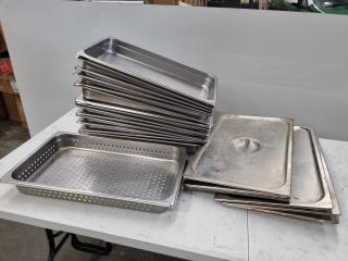 16x 530x325x60mm Stainless Steel Trays w/ 9x Lids