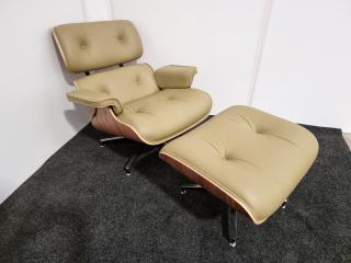 Eames Style Lounge Chair and Ottoman  - Leather