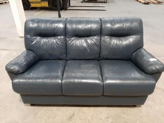 Navy Blue 3 Seater Leather Sofa Couch