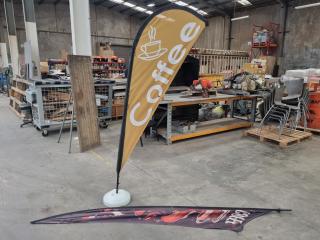 2x Coffee Signage Flags w/ 1x Water Weighted Base