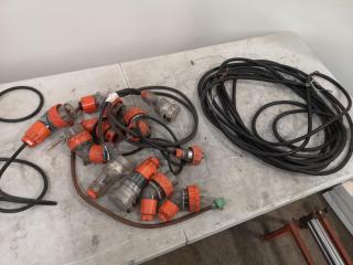 Assorted Industrial Single & 3-Phase Power Plug Heads & Cabling