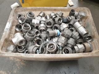 Large Bin of Stainless Pipe Coupling Fittings