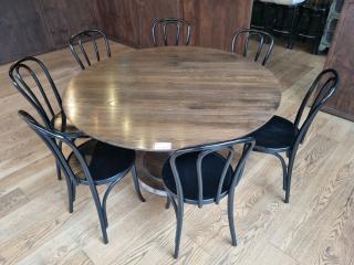 Large Round Cafe Table and 7 Chairs