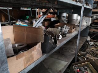 Shelf of Assorted Stainless Steel Pipe Fittings, Valves, & More