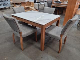 Modern Faux Marble Top Hardwood Dining / Cafe Table w/ 4x Chairs