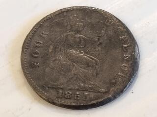 1855 British Four Pence Silver Coin