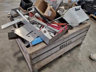 Crate of Assorted Industral Parts, Tools, Scrap Metal, & More