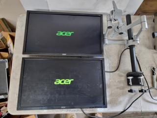 2x Acer 24" LCD Full HD Monitors w/ Dual Monitor Desk Stand