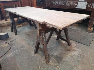 Vintage Wood Workshop Table Workbench