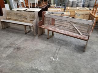 2x Vintage Antique Wooden Church Benches