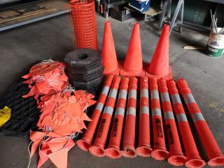 Assorted Safety Cones, Pylons, Fencing, Flags