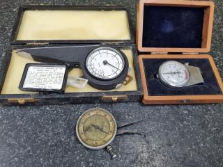 3x Assorted Dial Calipers & Roughness Gauges