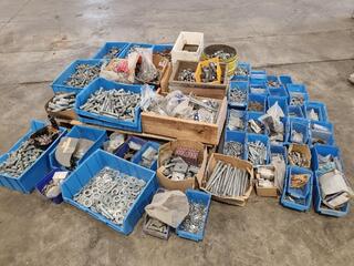 Pallet of Fastening Hardware, Bolts, Nuts, Washers, & More