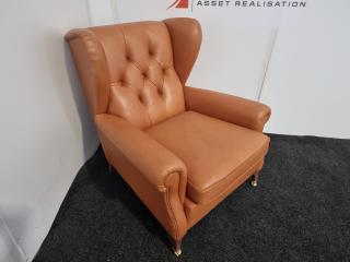 English Style Wingback Chair - Leather (Orange//Tan)