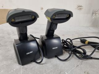 2x Wireless Barcode Scanners w/ Charging Bases